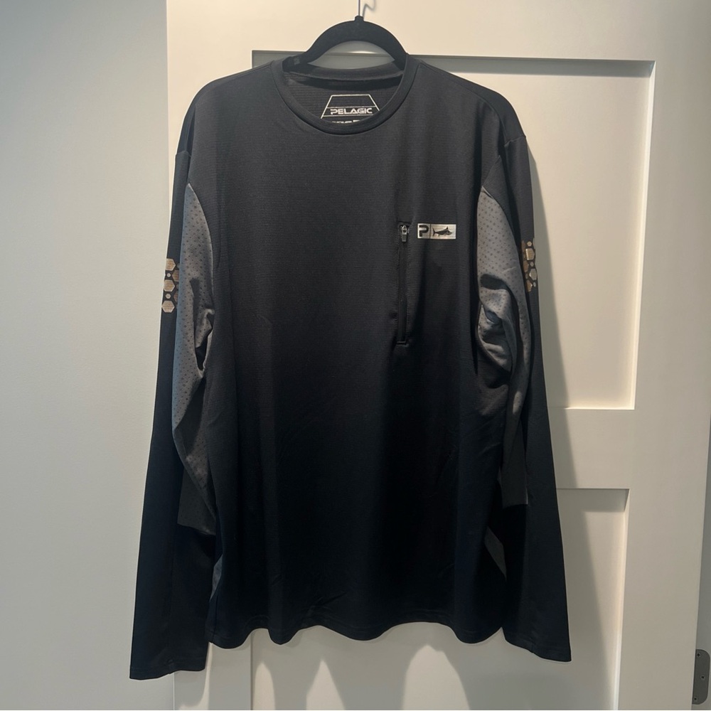 Men’s Pelagic Aeroflex Tek Shirt Long Sleeve Fishing Zipper Pocket Large UPF50+